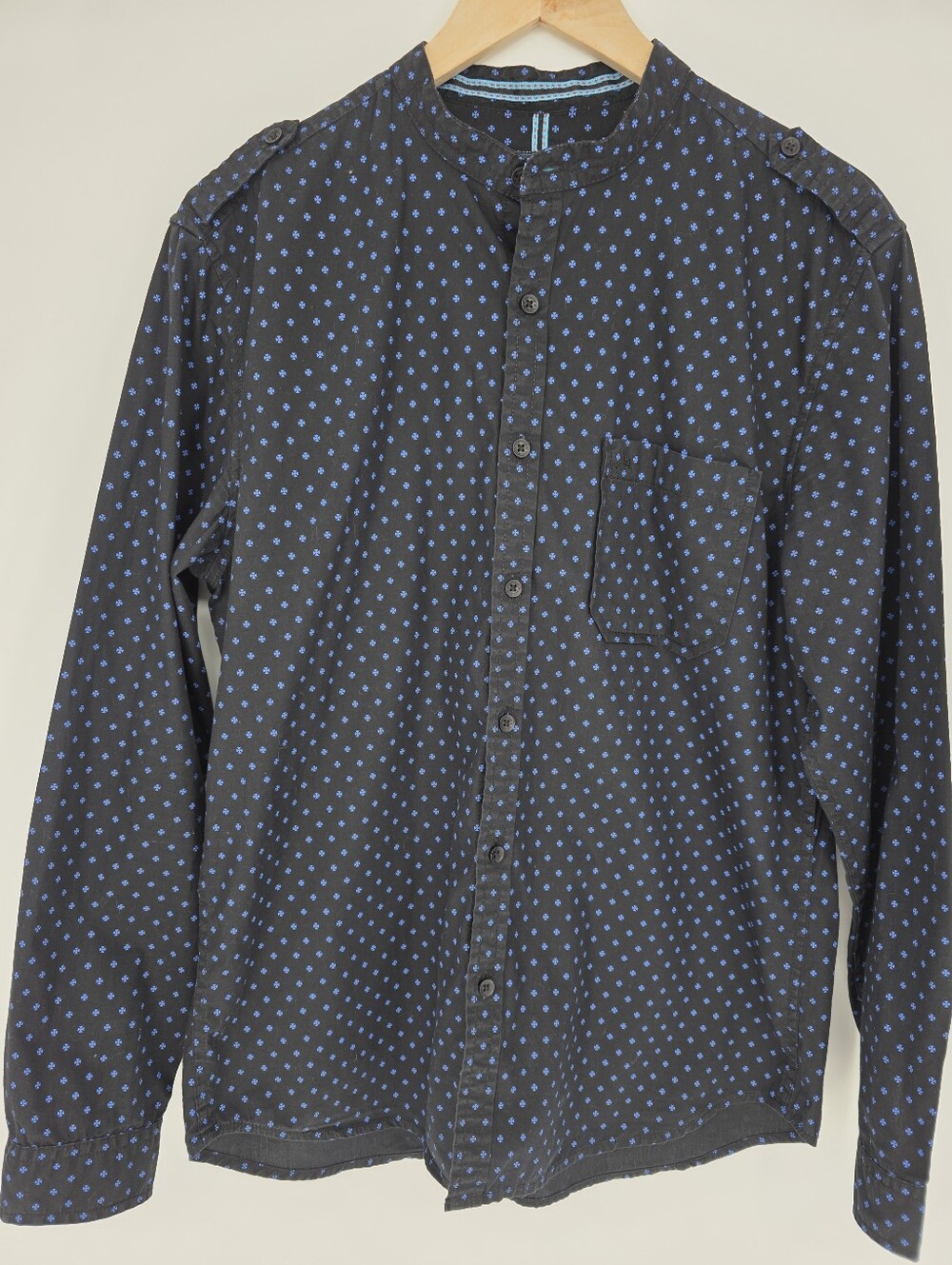 John Miller Hangout Slim Fit‎ Shirt Mens M 42cm Black Blue Print 100% Cotton